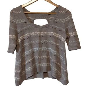 FREE PEOPLE sz Small Sweater Cropped Knit Keyhole Short Sleeve  Gray Purple